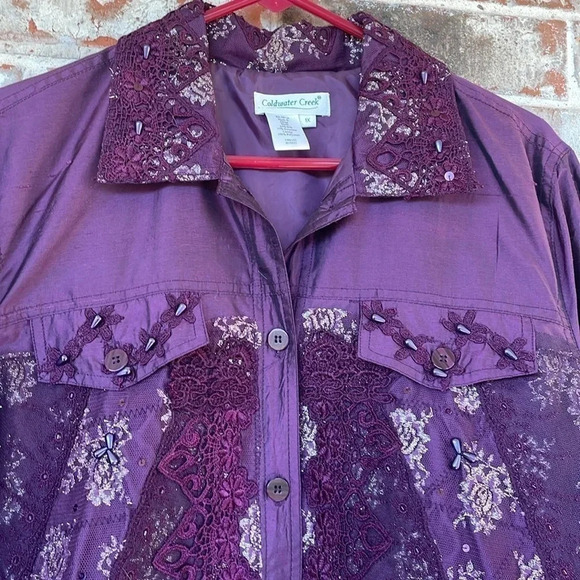 Coldwater Creek Purple Lace Silk/Polyester Embellished Jacket - Picture 4 of 10